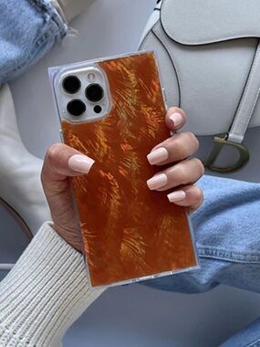 🆕 Flaunt Square  | Orange Mother of Pearl iPhone 17 Pro Max Case!